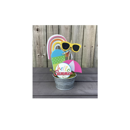 AGD Summer Decor - Hello Summer Beach Icon Galvanized Small Display