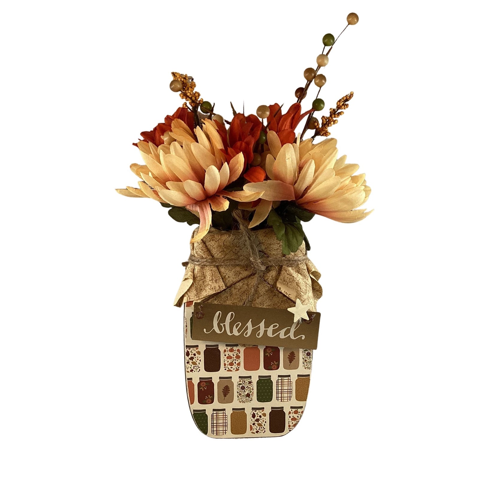 AGD Fall Decor - Autumn Blessed Grateful Floral Wood Mason Jar Display