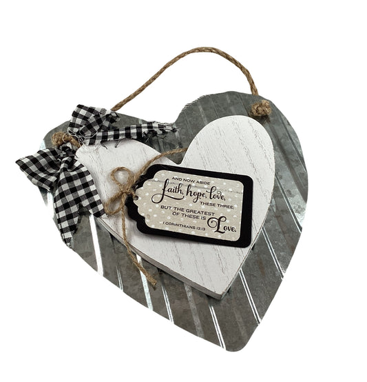 AGD Valentines Decor - Faith Hope Love Wood Heart Ornament