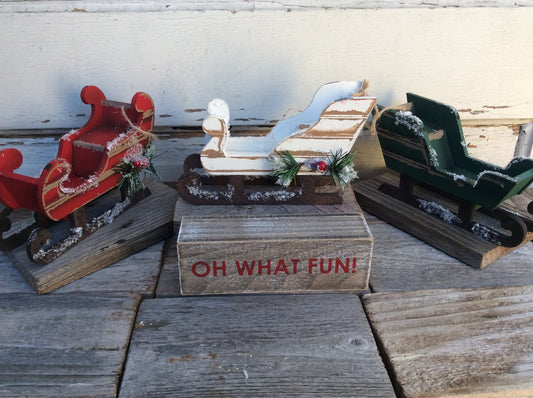 AGD Christmas Decor - Oh What Fun! Prim Wood Sleigh Display