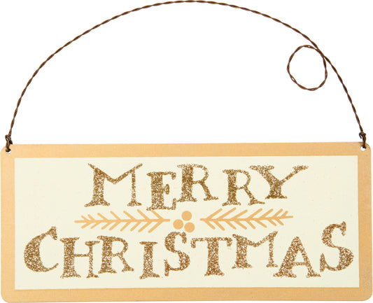 PBK Christmas Decor - Merry Christmas Gold White Tin Sign