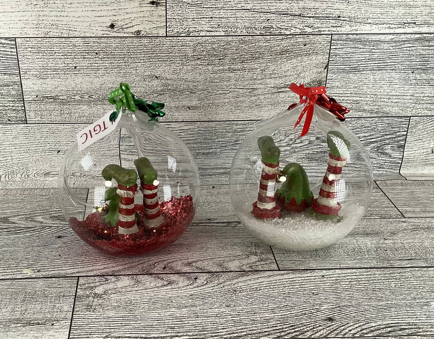AGD Christmas Decor -  #Elfie Crash Elf Boots Glass Ornament Bulbs 2pc Set