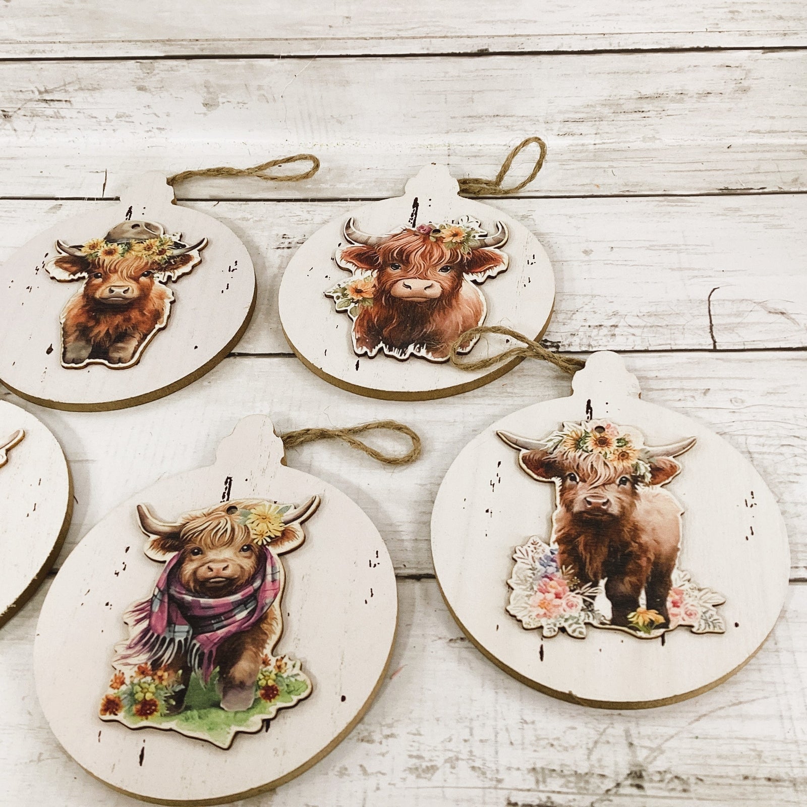 AGD Spring Decor - Pastel Highland Cow Ornaments 5pc Set