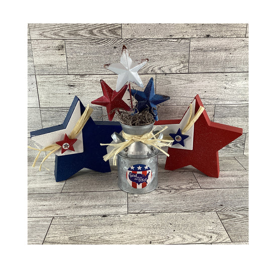 AGD Patriotic Decor - Red White Blue Star Chunky Wood Sitter 3pc Set