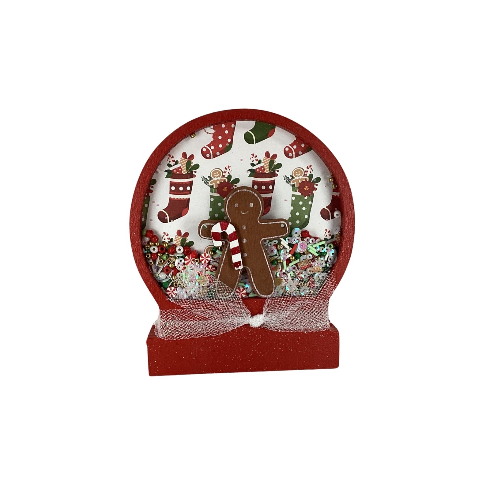 AGD Christmas Decor - Gingerbread Man Dry Snow Globe Wood Shaker