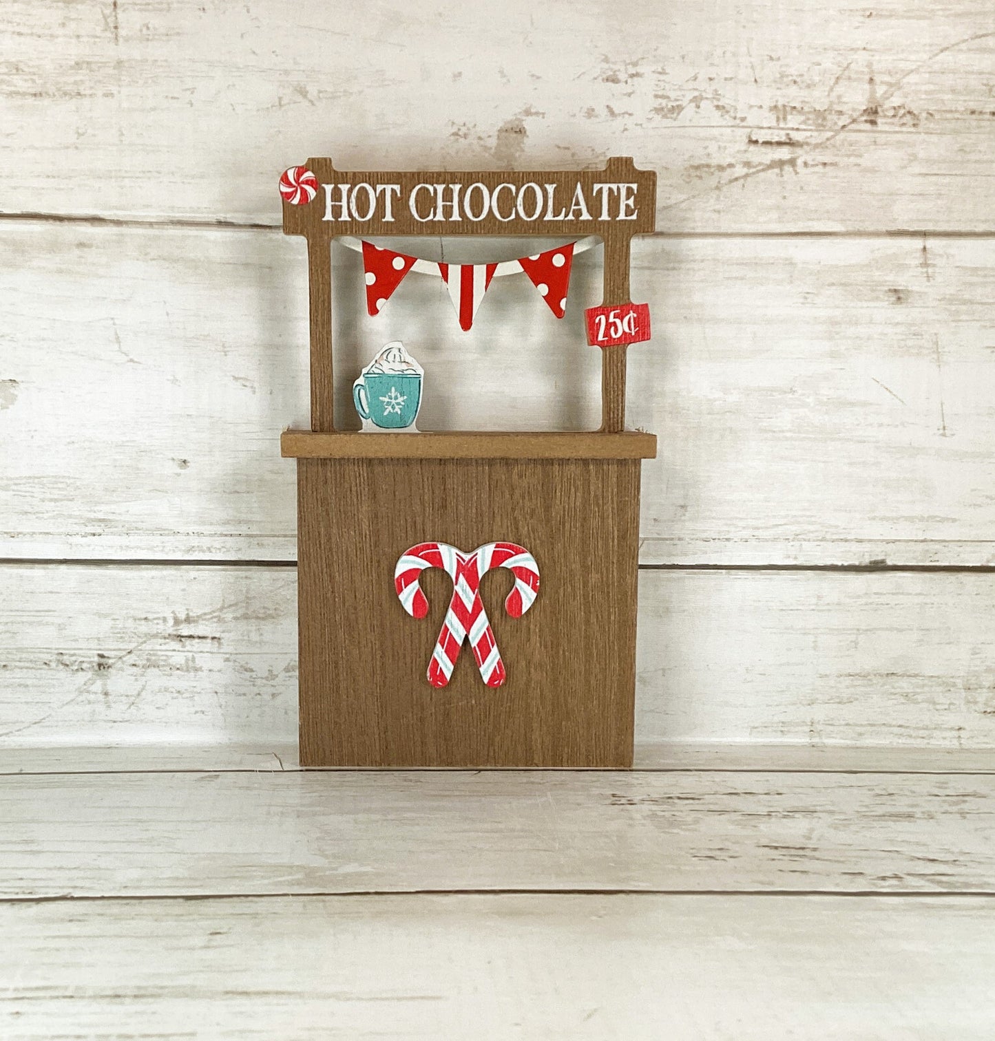 HL Christmas Decor - Small Village Wood Tabletop Tier Tray Booth