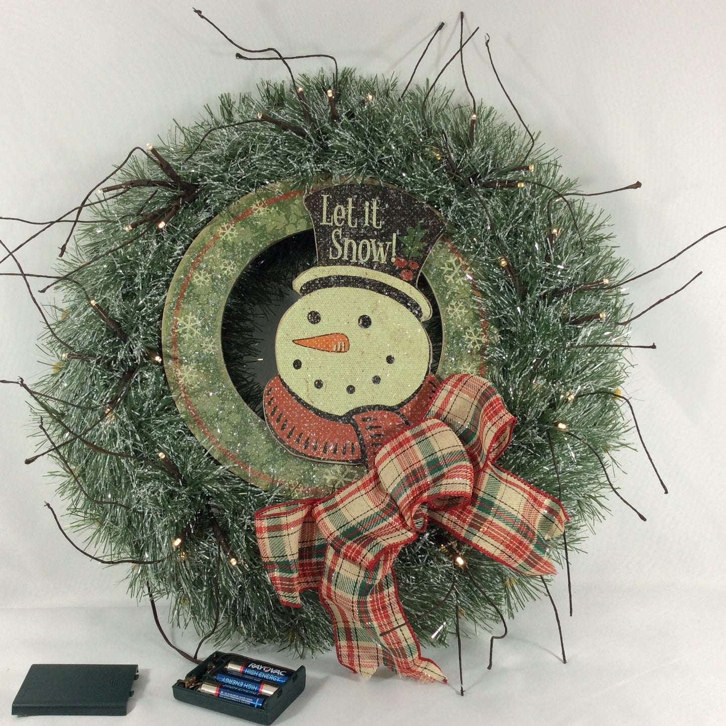 AGD Christmas Decor - Faux Pine Let It Snow Winter Lighted Tinsel Wreath