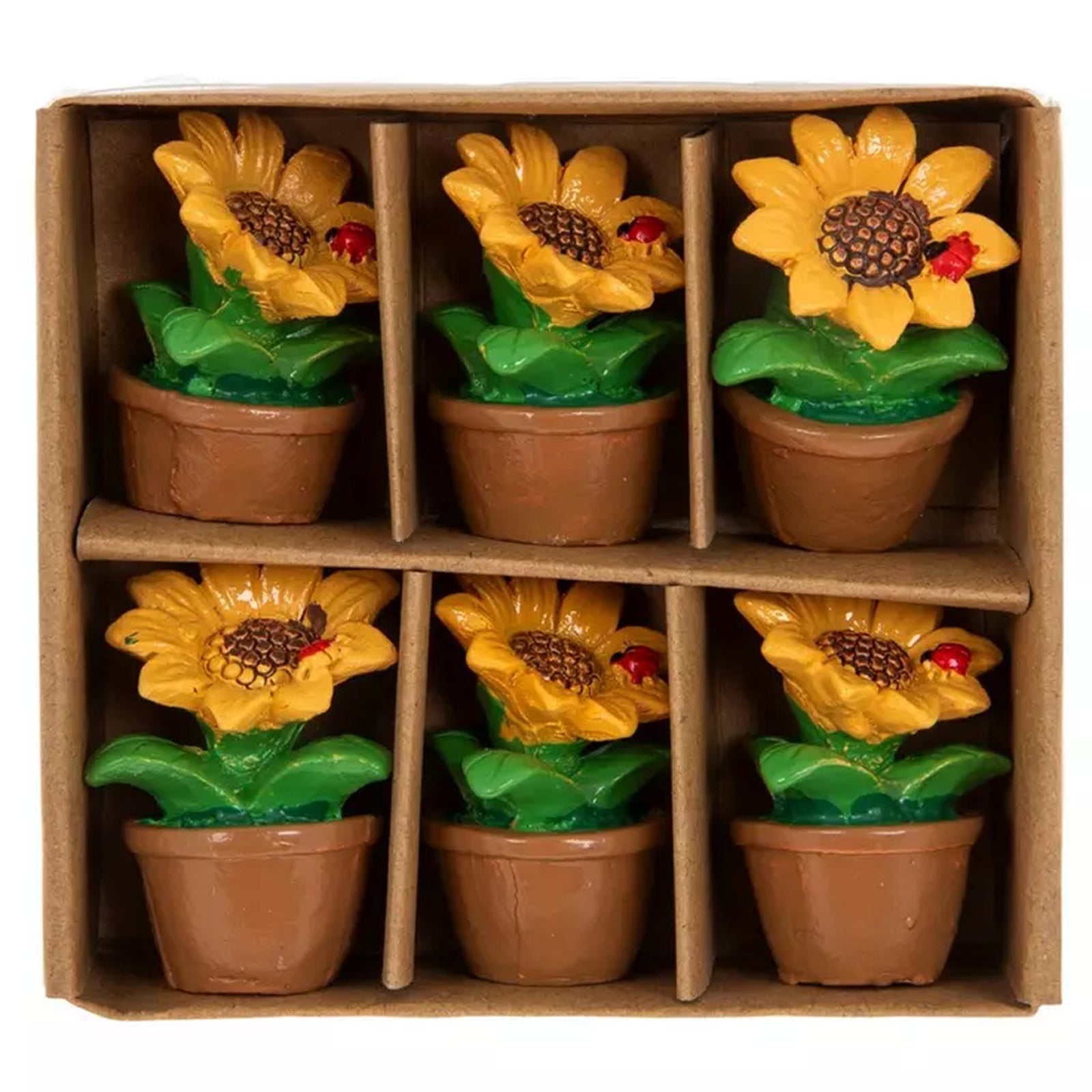 HL Craft Decor - Small Mini Resin Fairy Garden Sunflowers in Pot 6pc Set