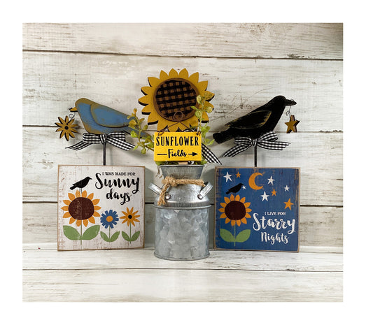 AGD Fall Decor - Farmhouse Sunflower Milk Can Crow Blue Bird 3pc