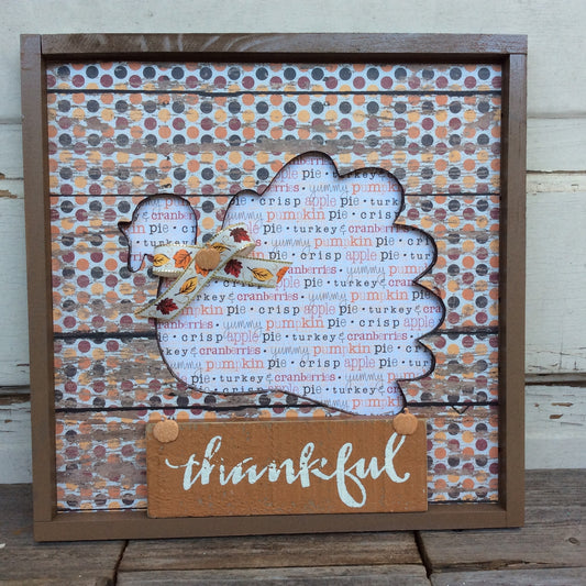 AGD Fall Decor - Prim Thankful Turkey Cut Out Plaque Sign