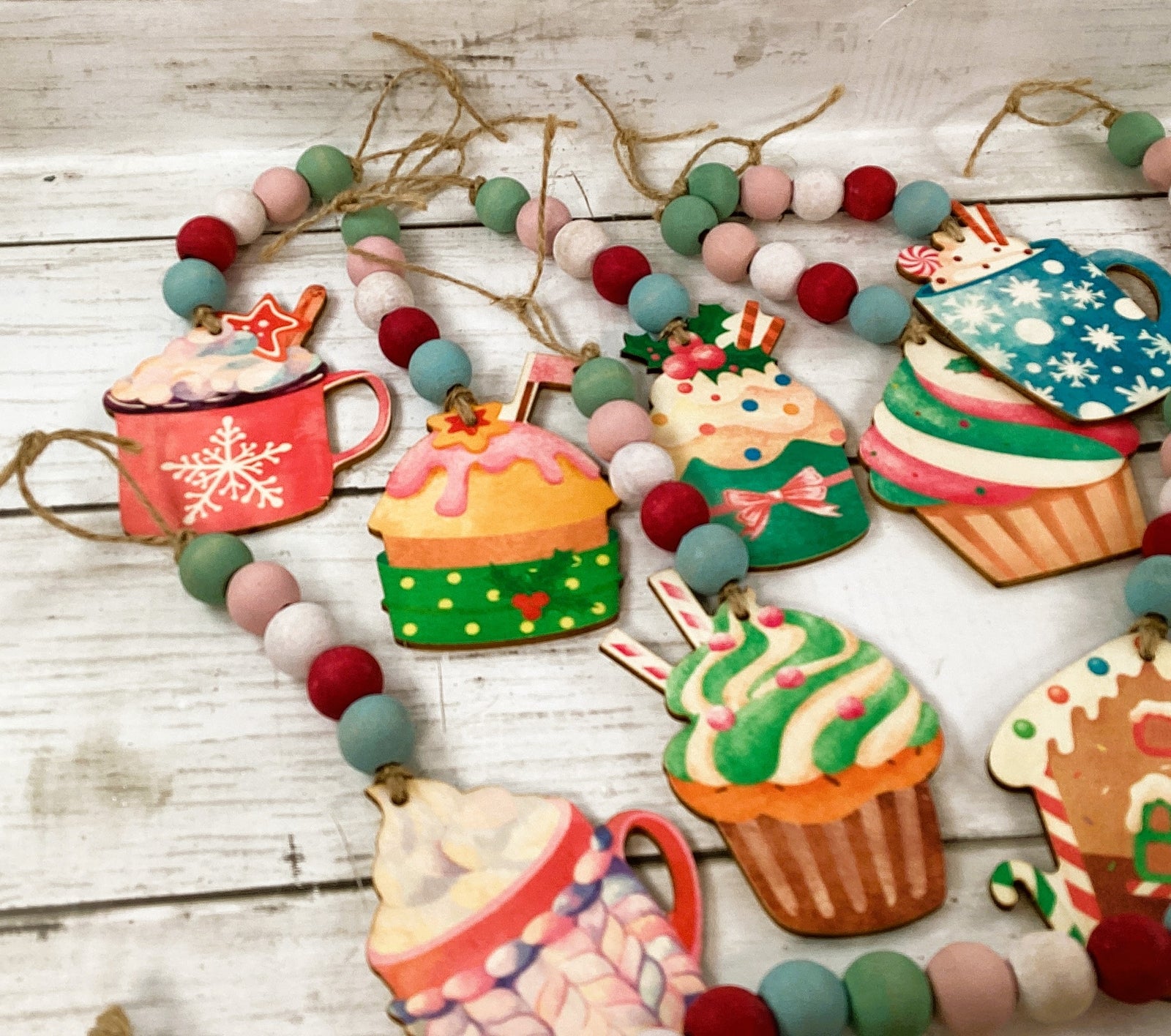 AGD Christmas Decor - Pastel Pink Blue Teal Beads Ornament & Garland 13pc