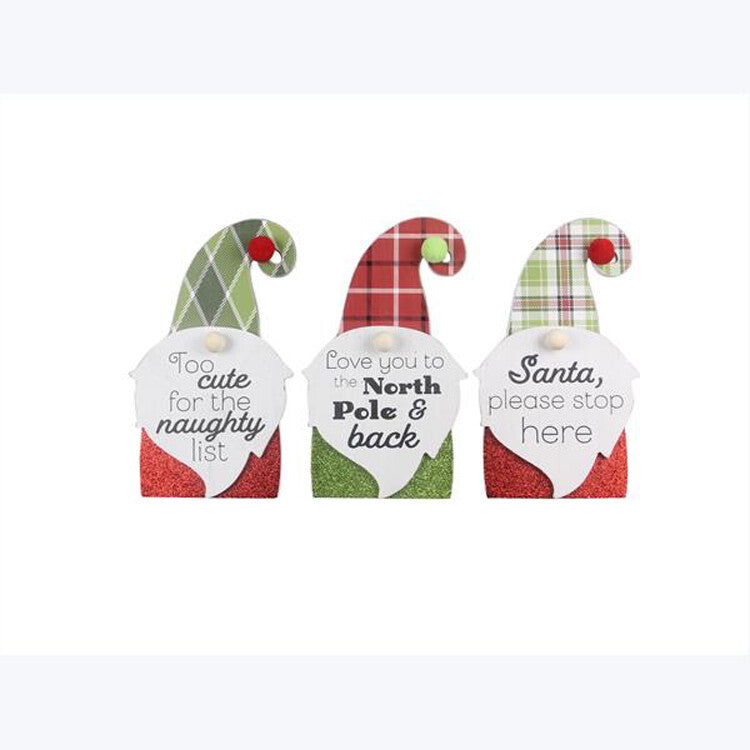 Youngs Christmas Decor - Tabletop Gnomes Cute Sentiments 3pc Set