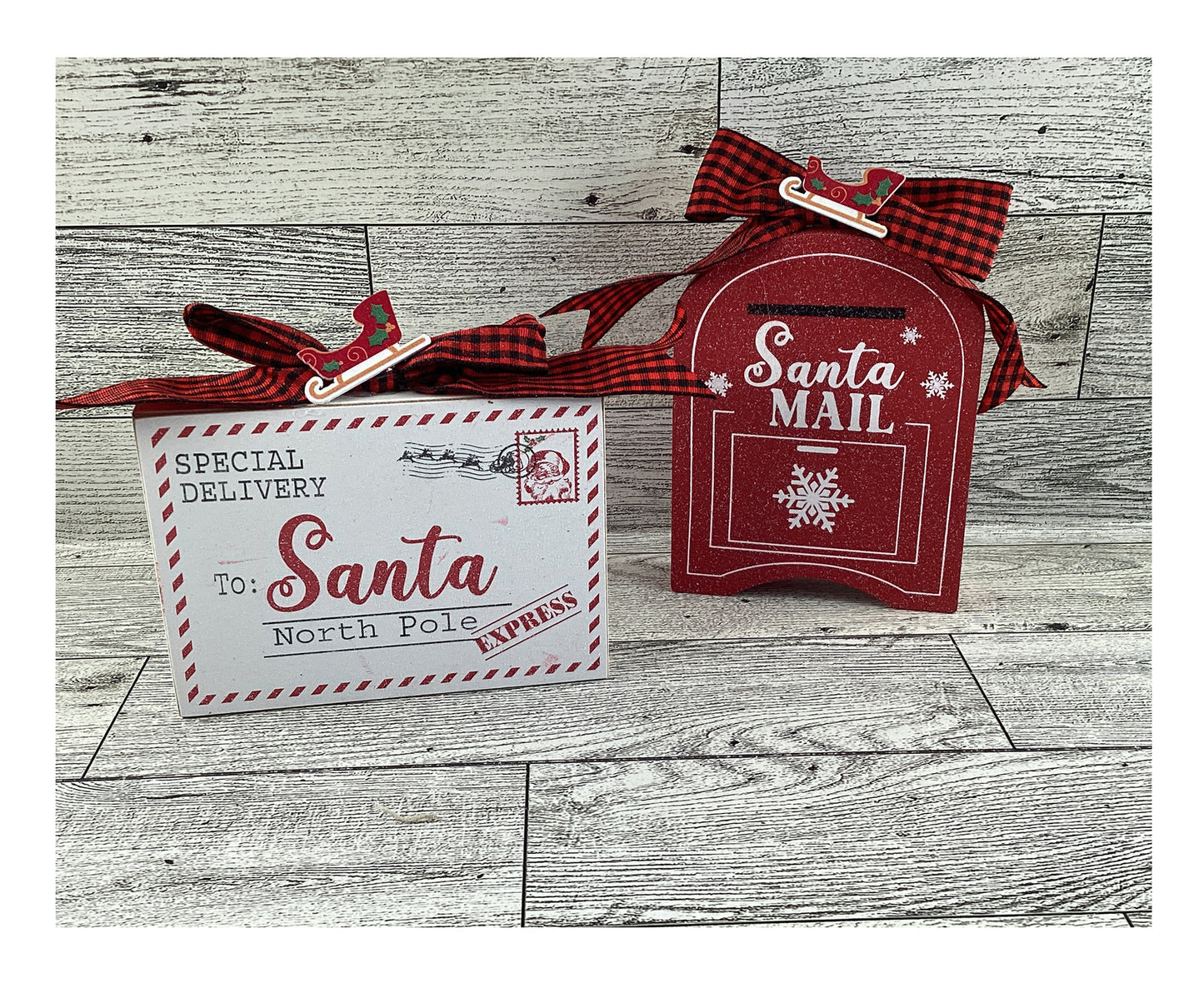 AGD Christmas Decor - North Pole Letter Santa Mailbox Tier Tray 2pc Set