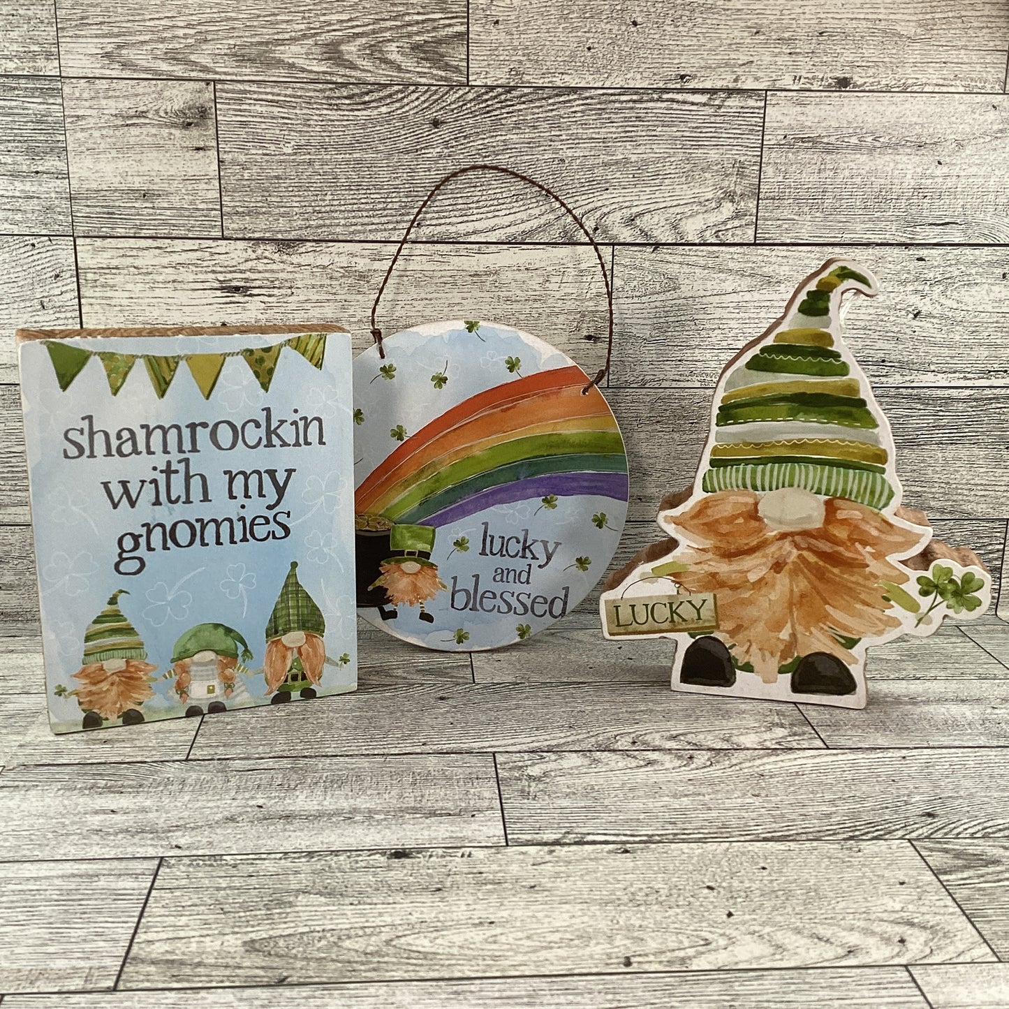 PBK St Patrick's Decor - Gnome Theme Chunky Sitter and Signs 3pc Set