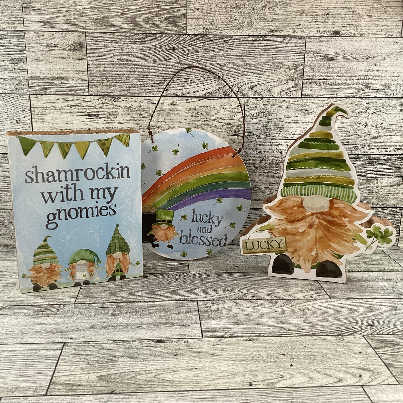 PBK St Patrick's Decor - Gnome Theme Chunky Sitter and Signs 3pc Set