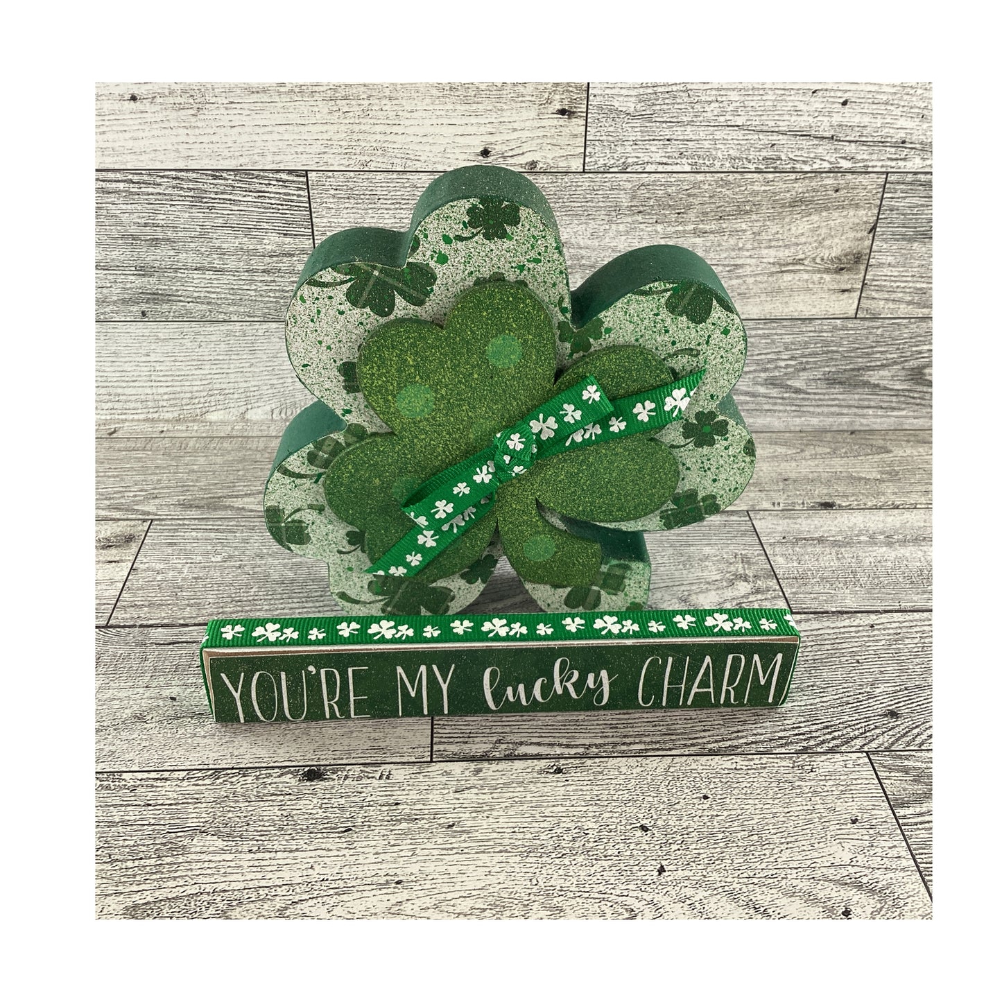 AGD St Patrick's Decor - Lucky Charm Chunky Shamrock & Sign 2pc.