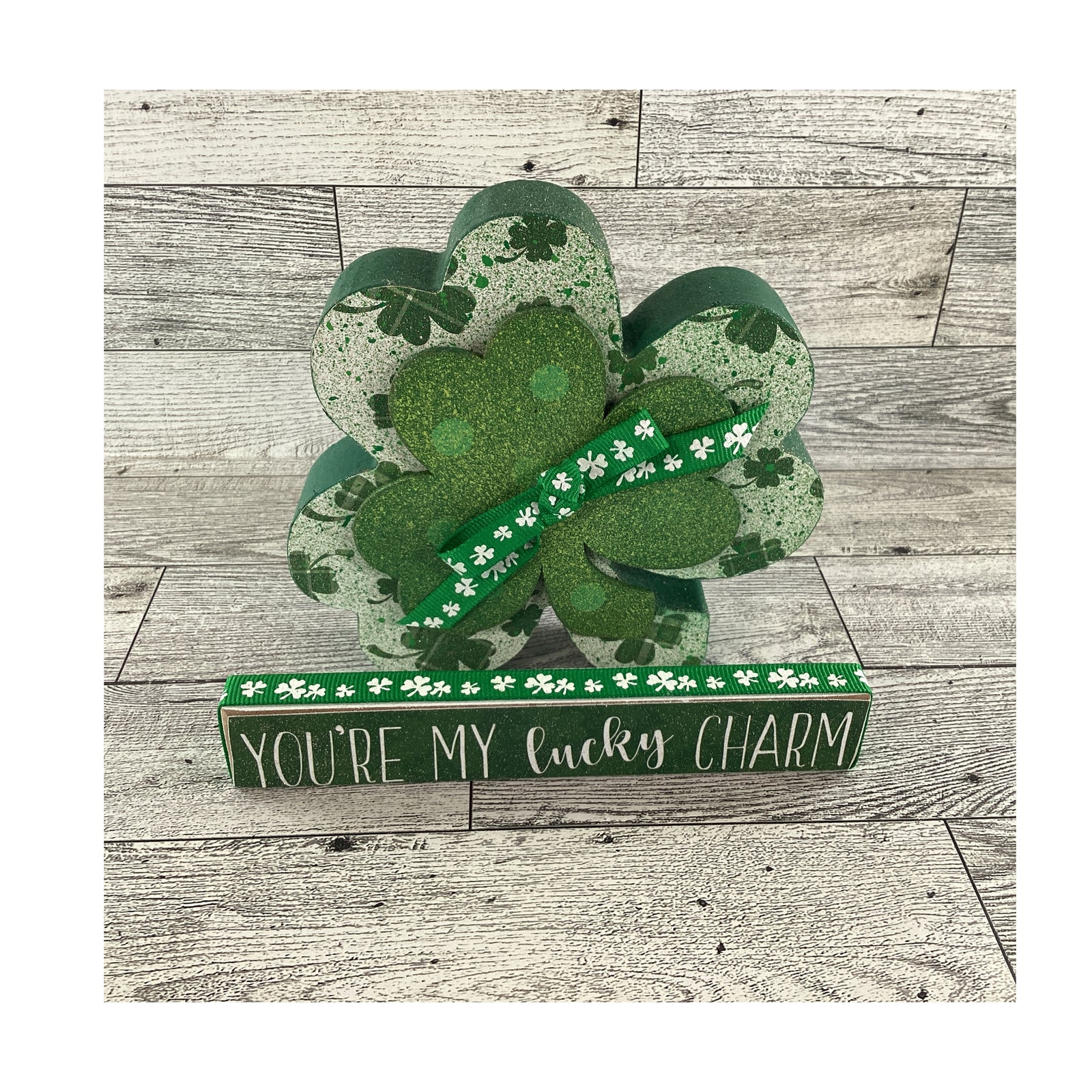 AGD St Patrick's Decor - Lucky Charm Chunky Shamrock & Sign 2pc.