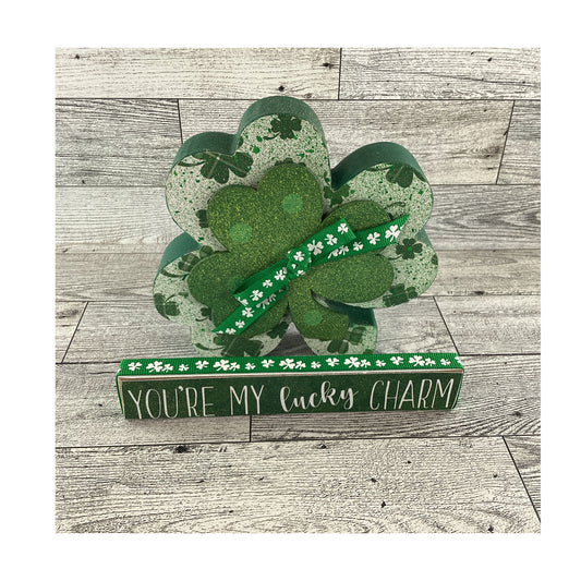 AGD St Patrick's Decor - Lucky Charm Chunky Shamrock & Sign 2pc.