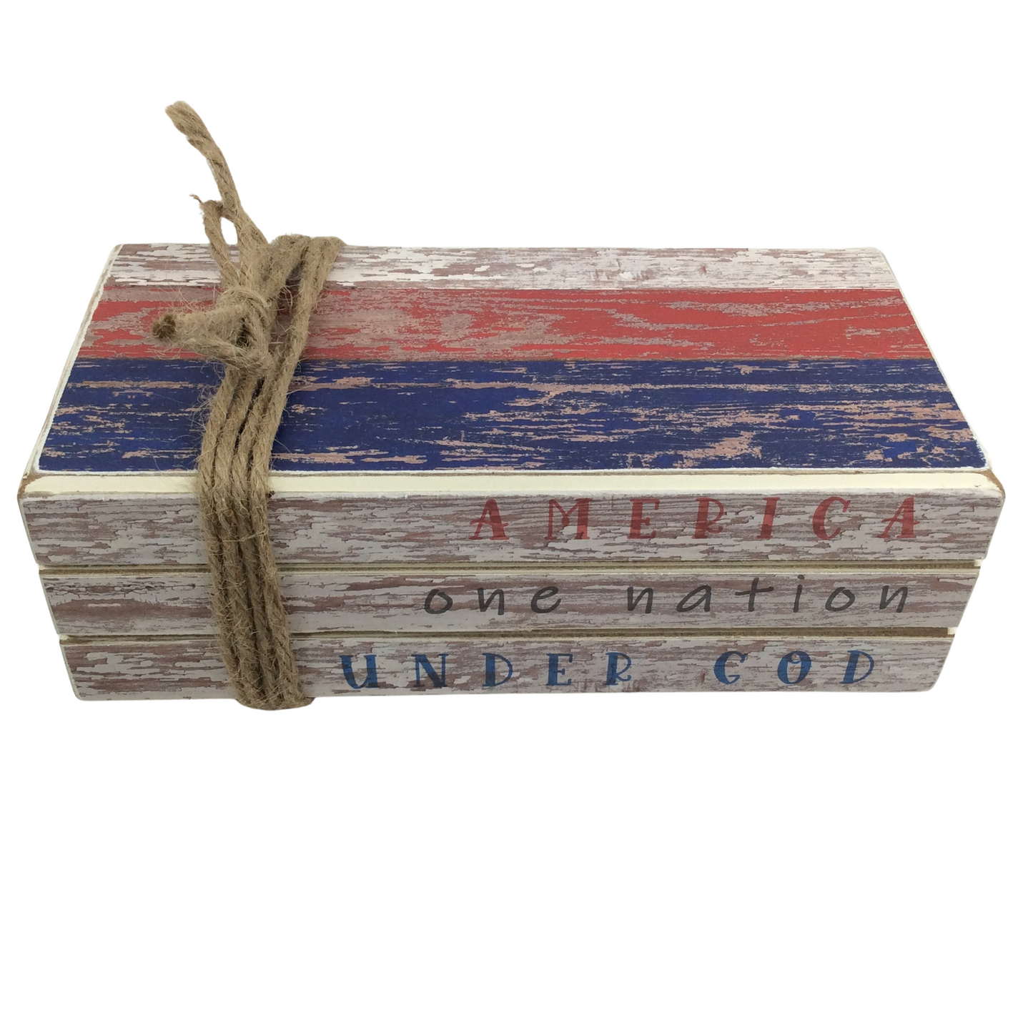 AGD Patriotic Decor - One Nation Under God Faux Wood Stacked Books