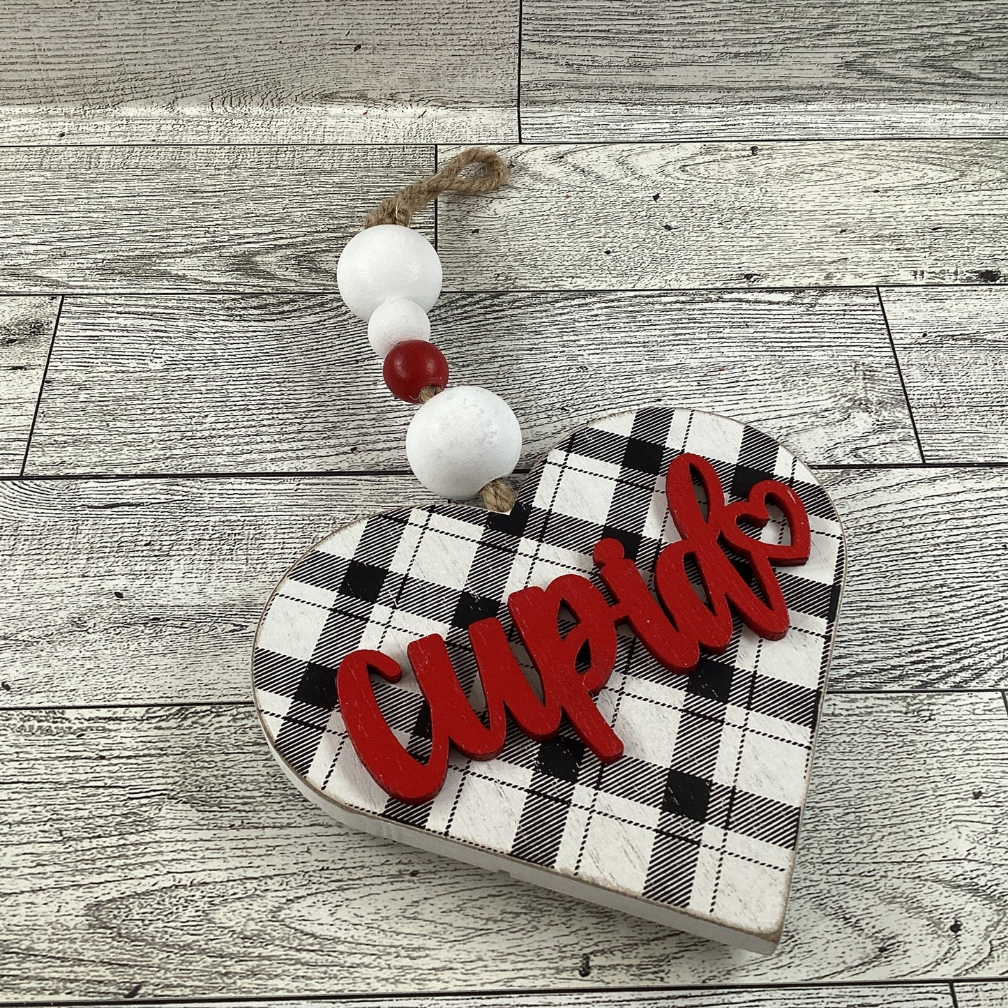 AGD Valentines Decor - Cutie Buffalo Plaid Layer Wood Ornament