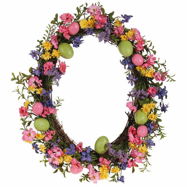 RAZ Imports Easter Decor - Wild Flowers Egg Shaped Wreath 18inch