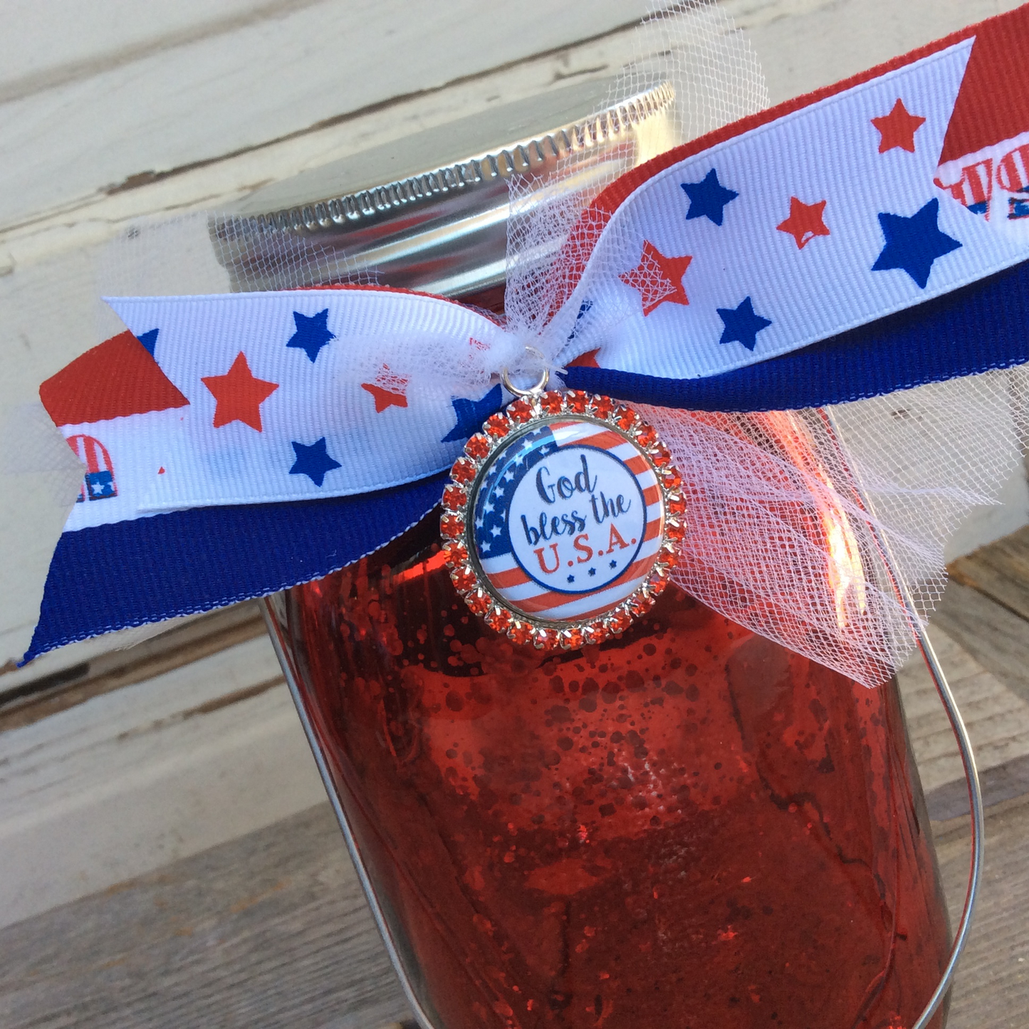 AGD Patriotic Decor - God Bless USA Lighted Mason Jar