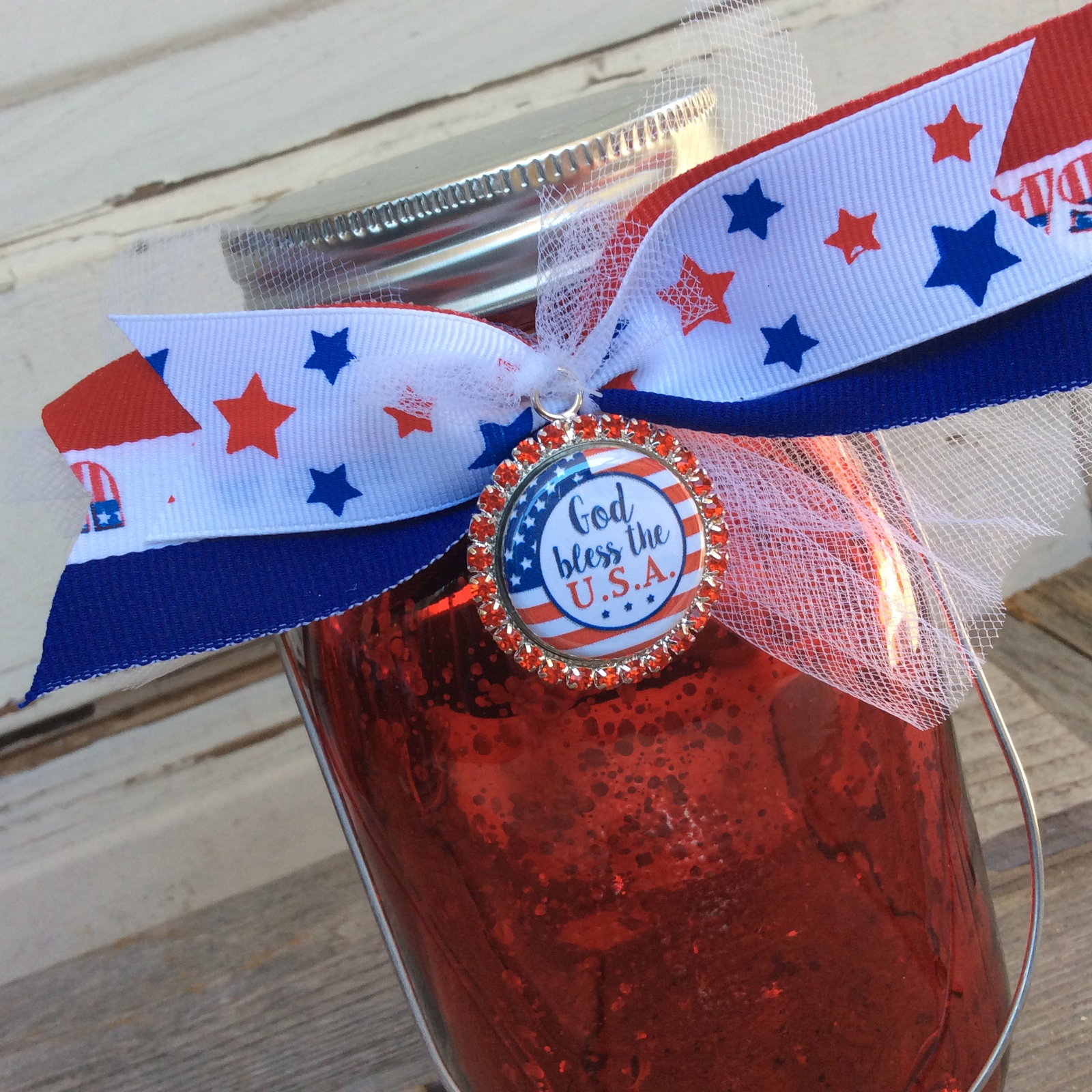 AGD Patriotic Decor - God Bless USA Lighted Mason Jar