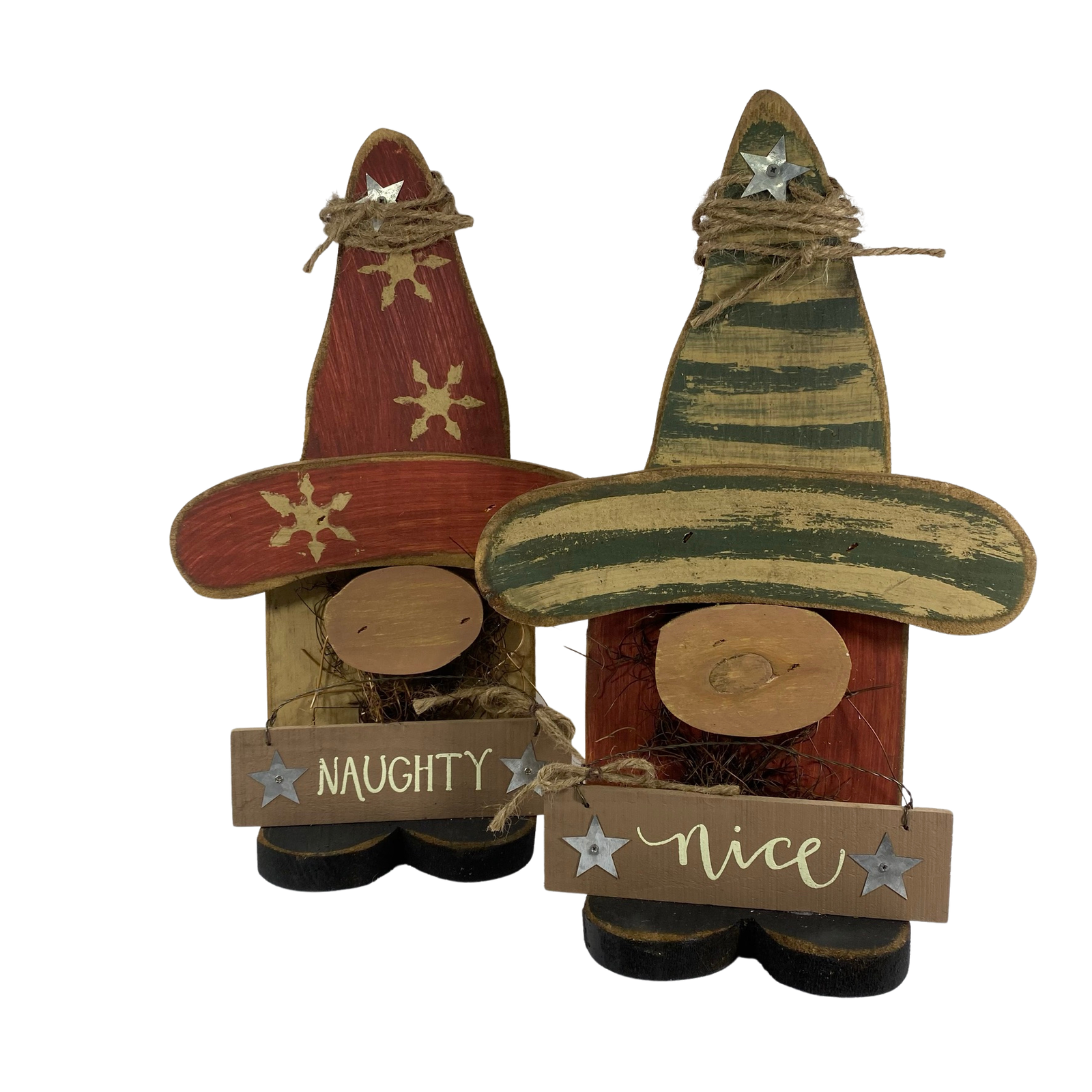 AGD Christmas Decor - Primitive Chunky Wood Naughty Nice Gnomes 2pc