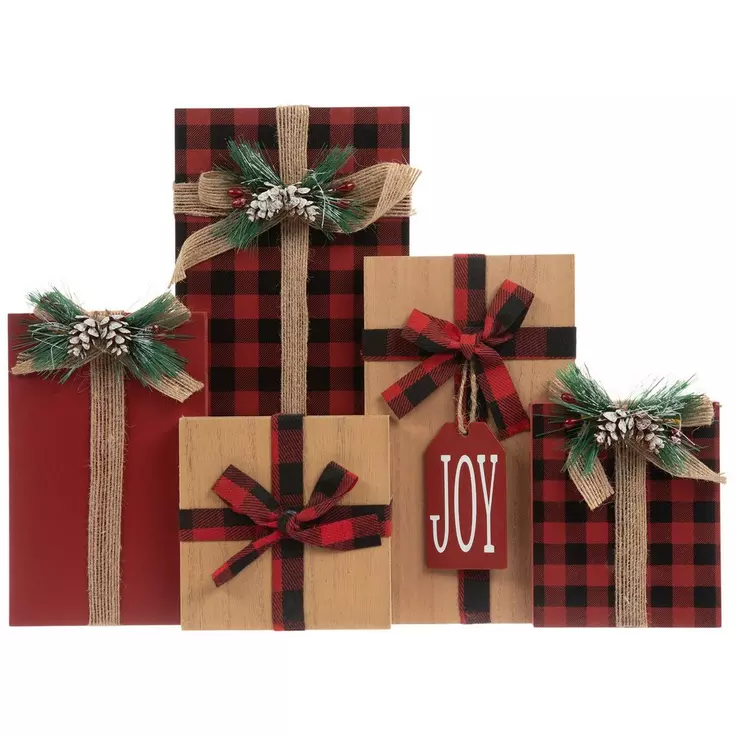 HL Christmas Decor - Farmhouse Joy Wood Gift Present Sitter