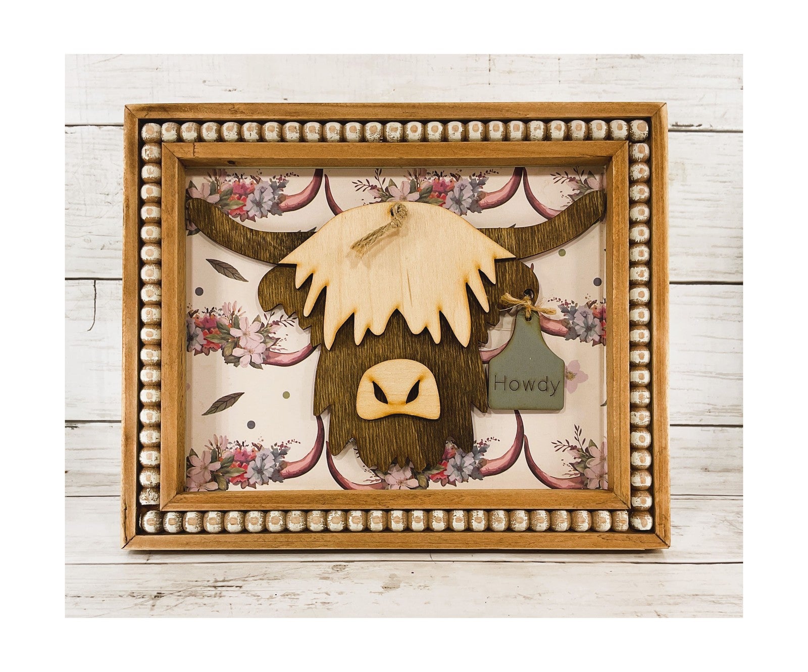 AGD Home Decor - Pink Western Howdy Highland Cow Head Easel-back Sign