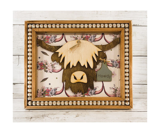 AGD Home Decor - Pink Western Howdy Highland Cow Head Easel-back Sign