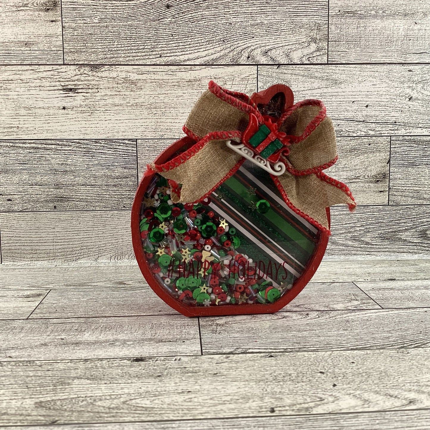 AGD Christmas Decor - Ornament Sled Chunky Wood Dry Snow Shaker