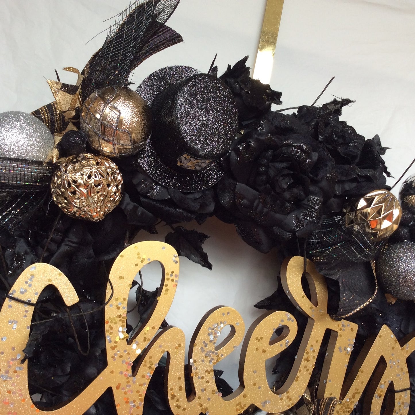 AG Designs New Years Decor - Elegant Cheers Black Rose Lighted Wreath
