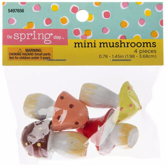 HL Craft Decor - Miniature Mini Small Fairy Resin Mushrooms 4pc Set