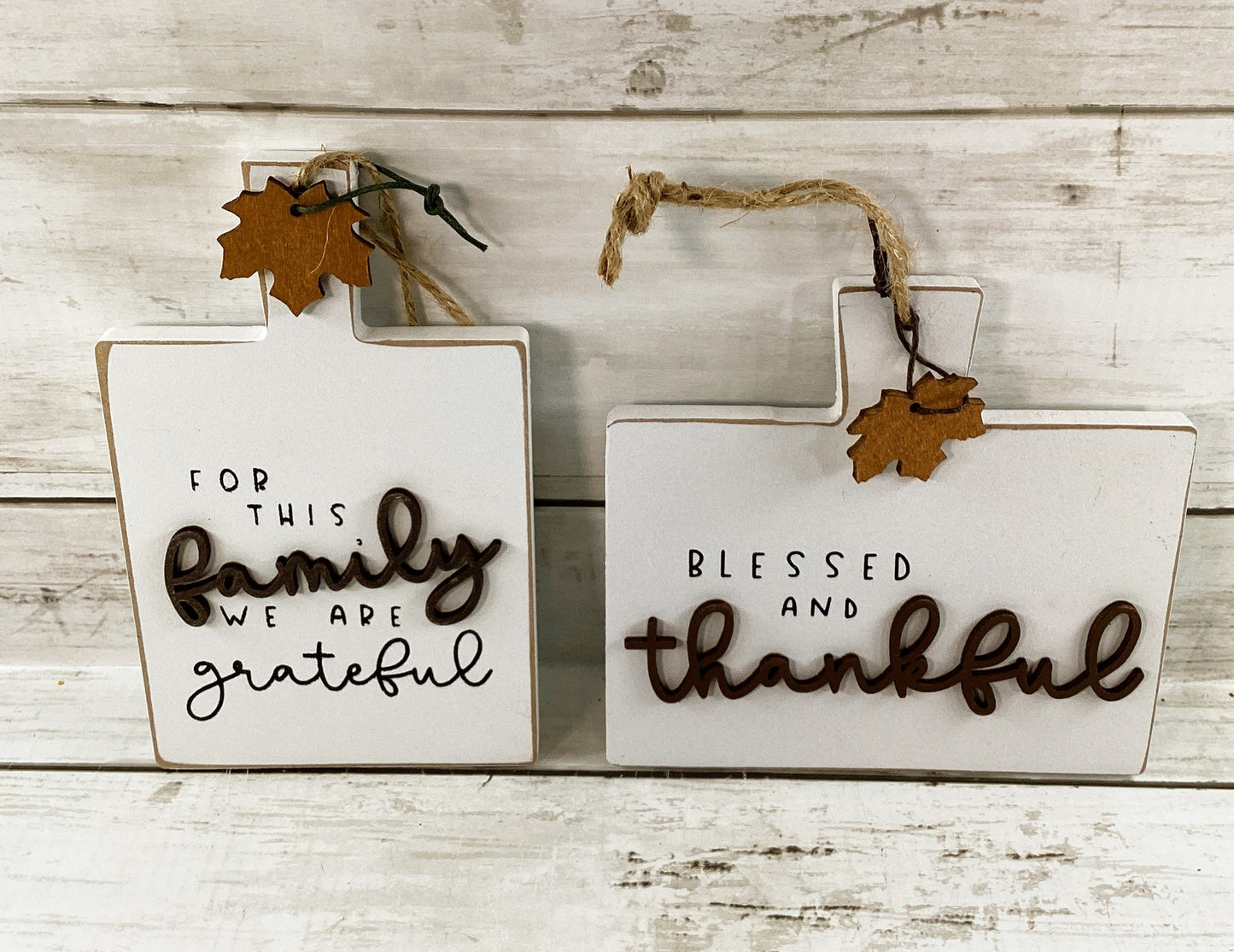 CWI Fall Decor - Thankful Grateful Family Cutting Board Ornaments 2pc Set