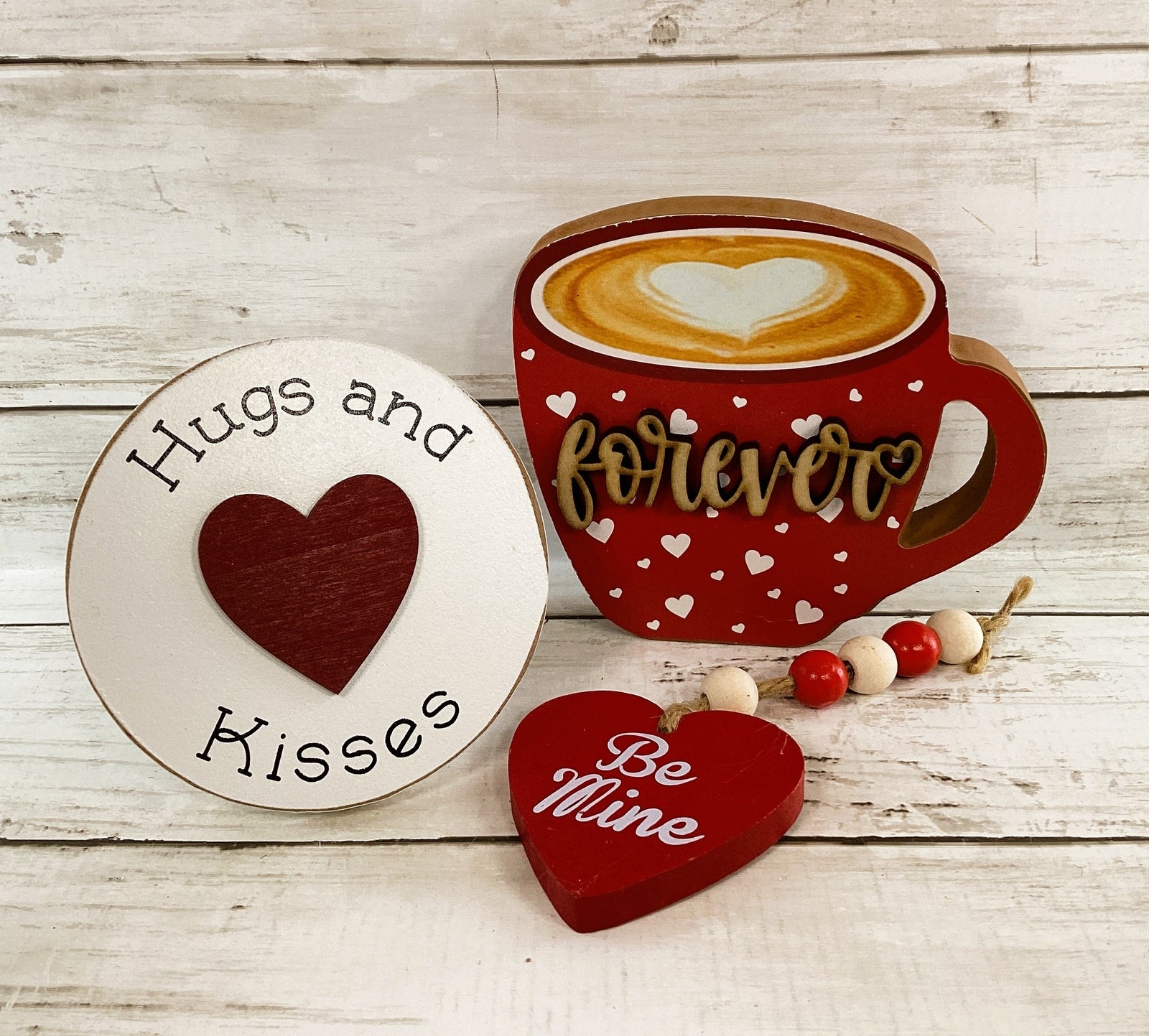 CWI Valentines Decor - Forever Coffee Mug Hugs Kisses Garland Set