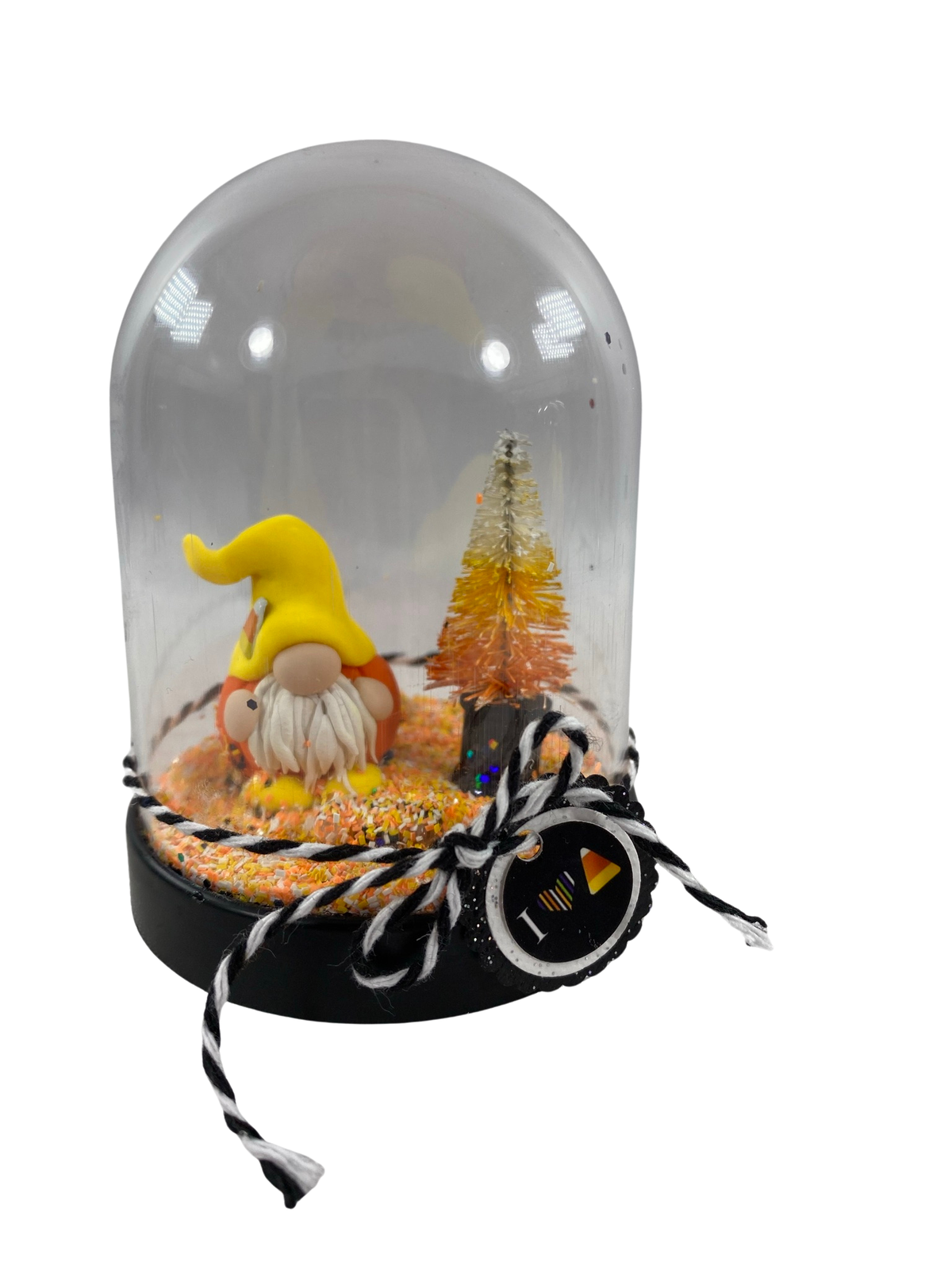 AGD Halloween Decor - Candy Corn Clay Gnome Plastic Cloche Small Dome