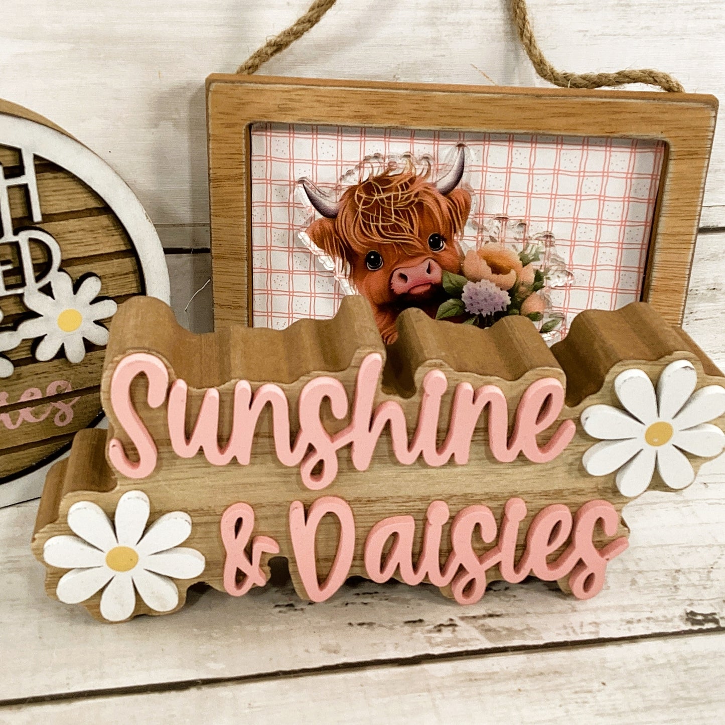 AGD Spring Decor - Daisy Sunshine Highland Cow Tier Tray Decor 3pc
