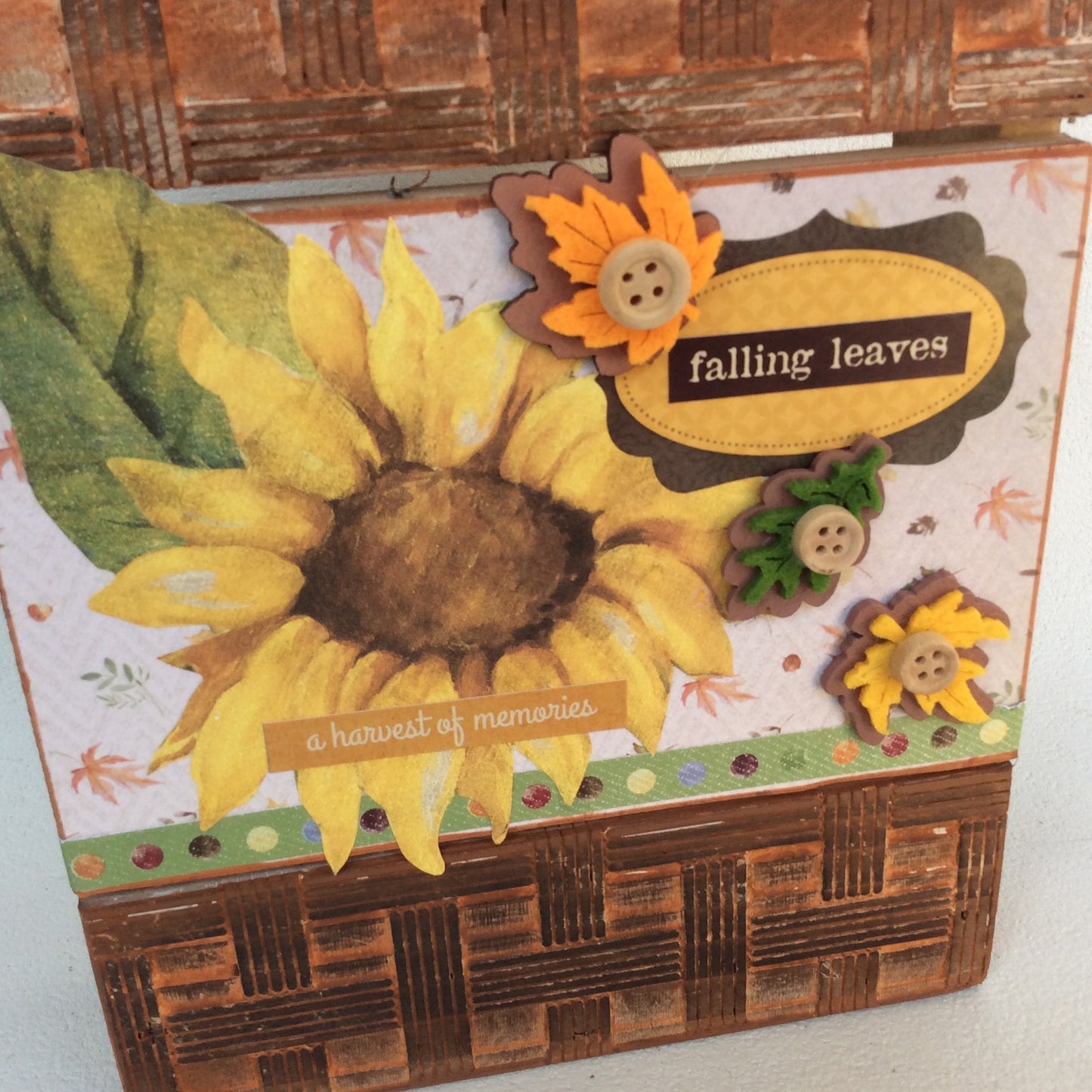 AGD Fall Decor - Falling Leaves Harvest Sunflower Box Sign