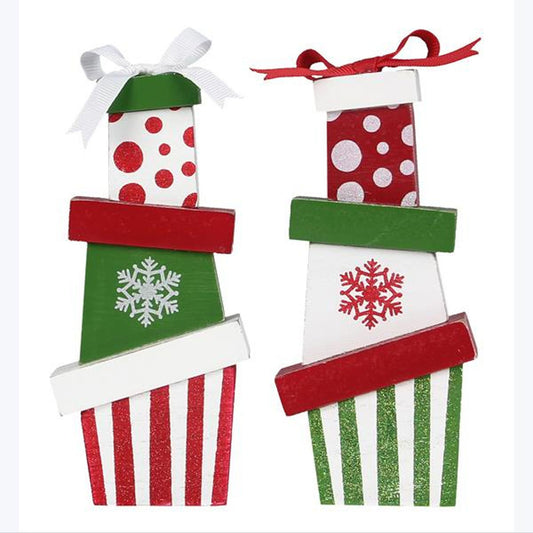 Youngs Christmas Decor - Whimsy Stacked Gift Box Present 2pc Set
