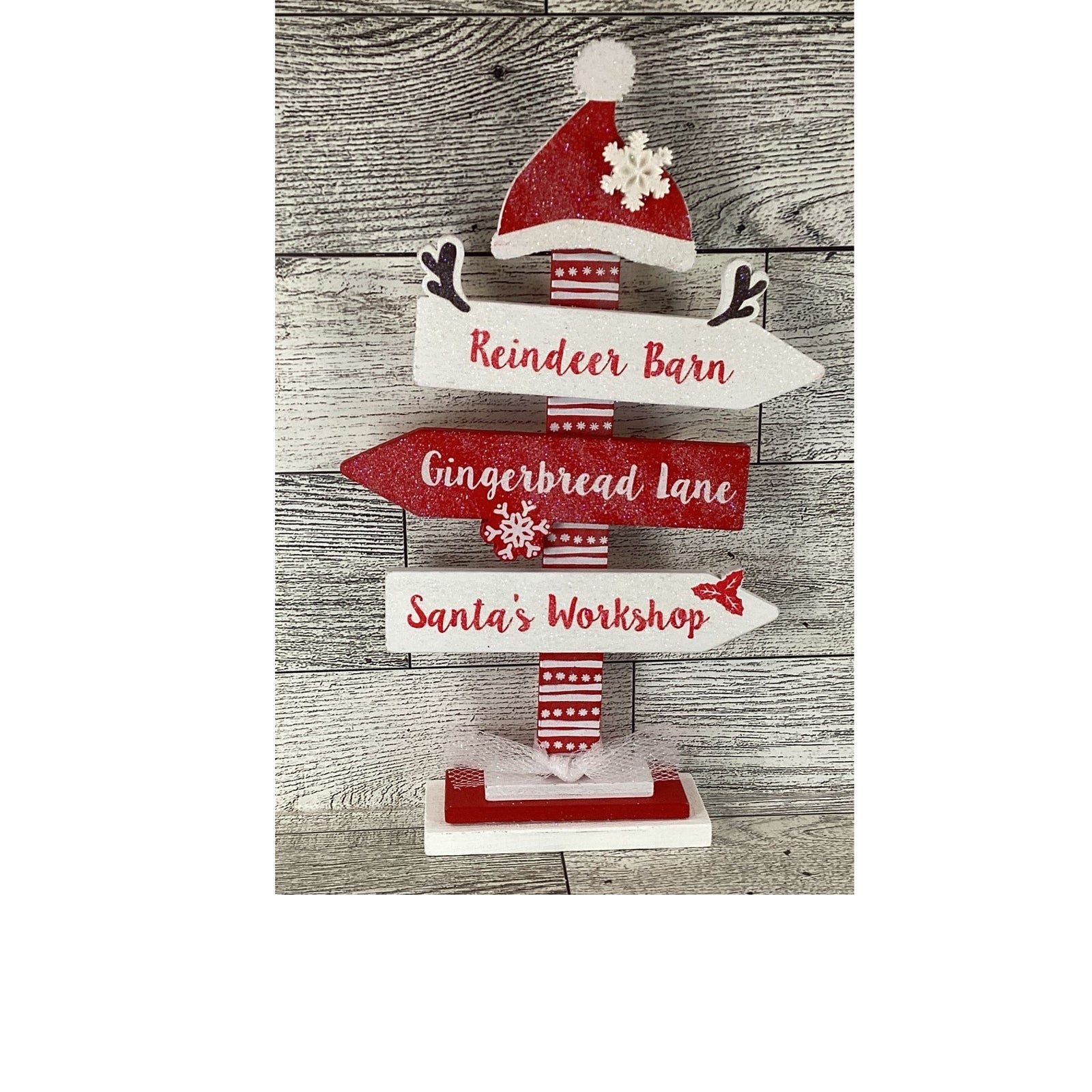 AGD Christmas Decor - Whimsy Red White Reindeer Directional Sign 2pc Set
