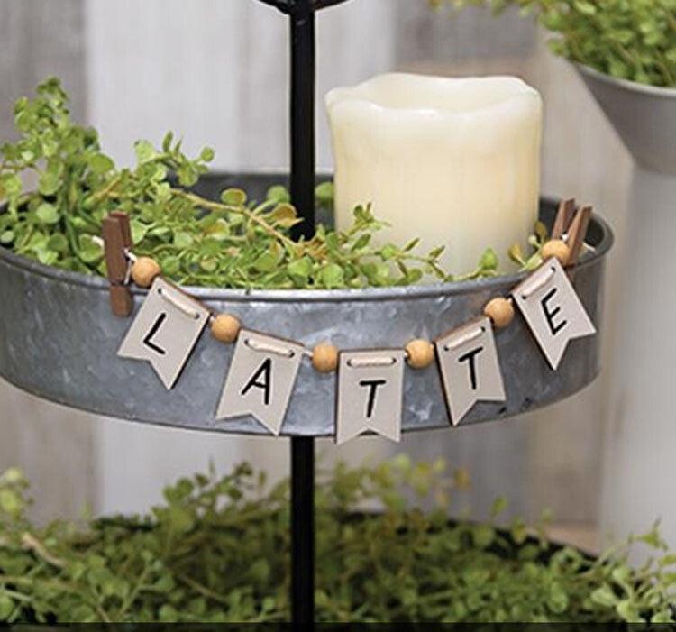 CWI Home Decor - Latte Coffee Tier Tray Mini Small Banner Garland Cli