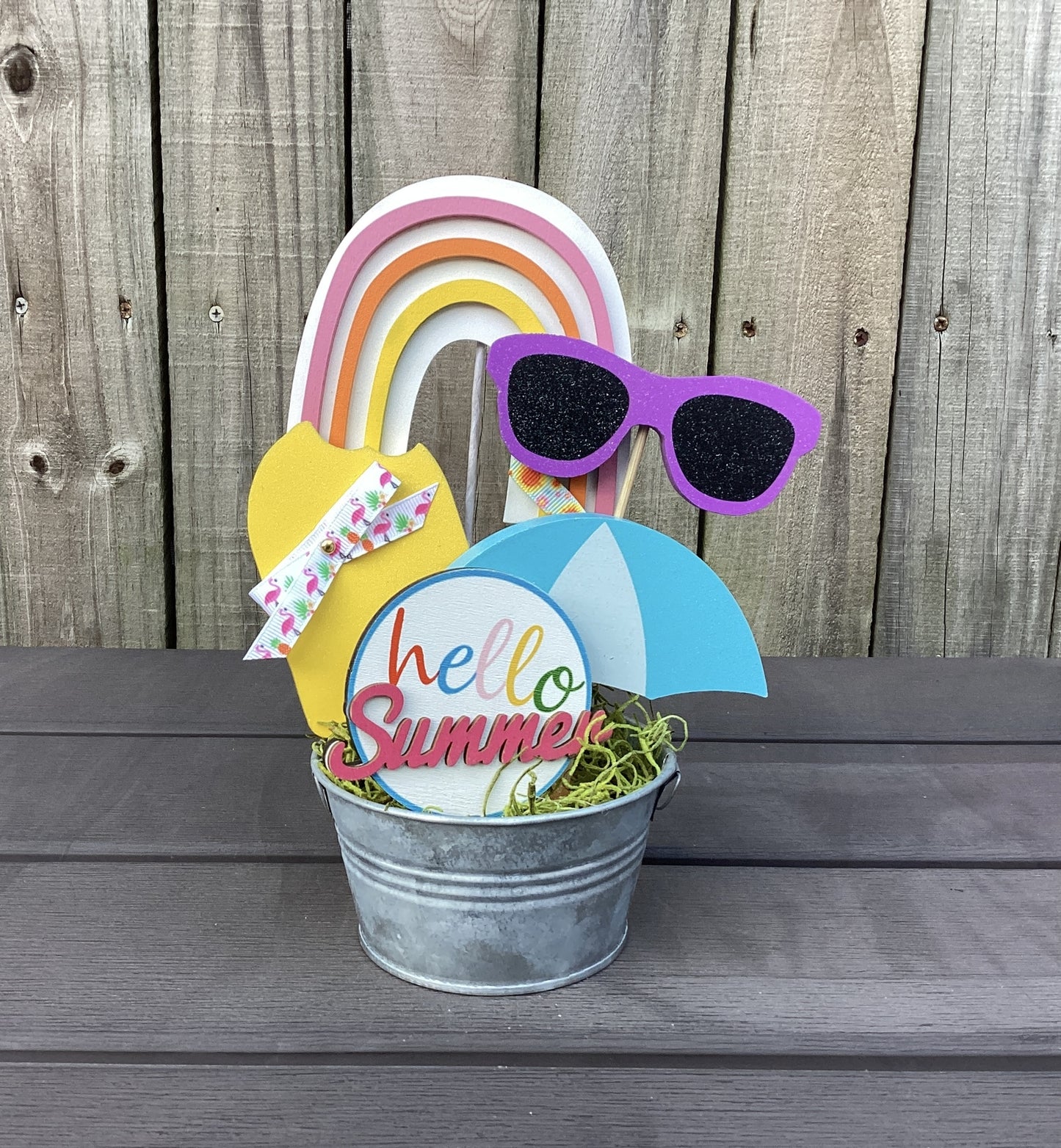 AGD Summer Decor - Hello Summer Beach Icon Galvanized Small Display