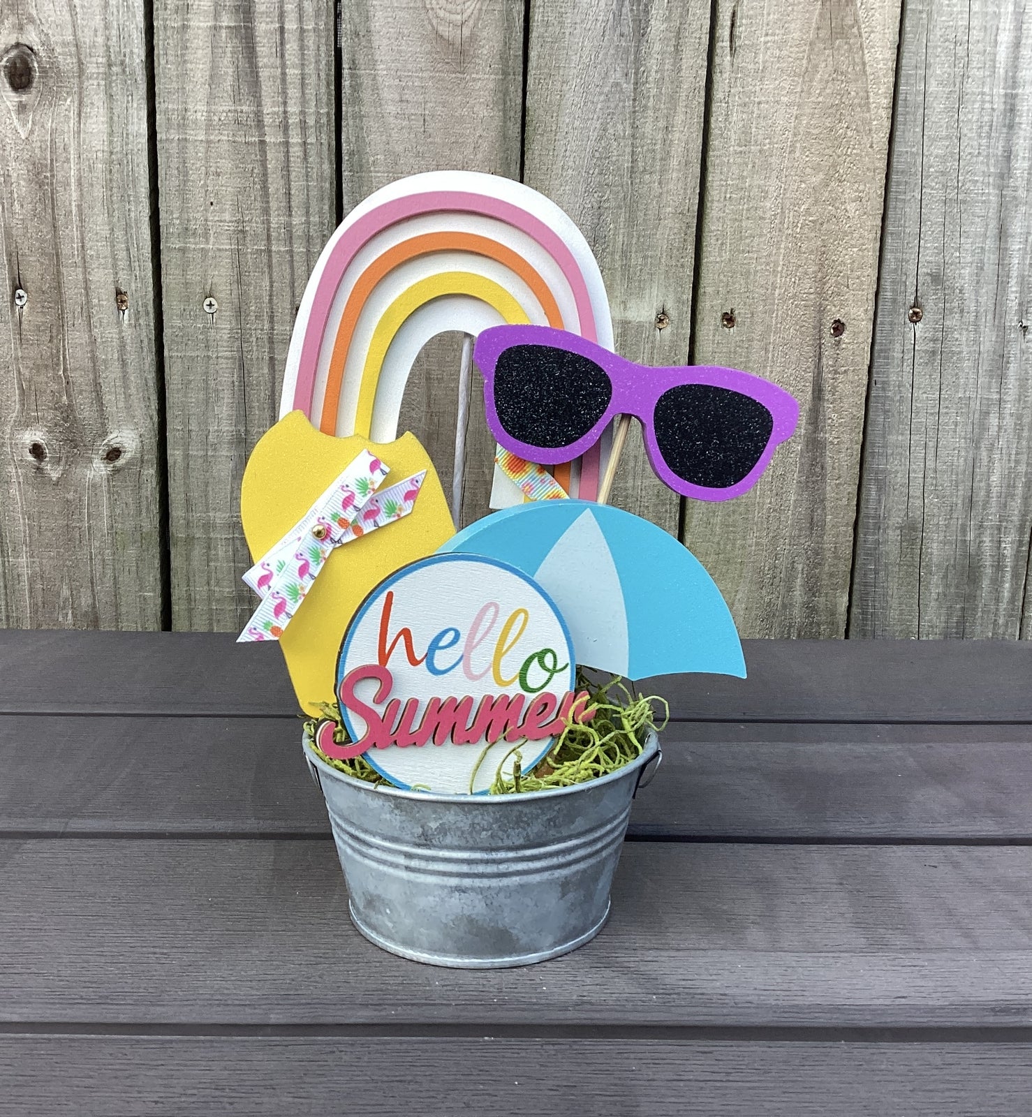 AGD Summer Decor - Hello Summer Beach Icon Galvanized Small Display