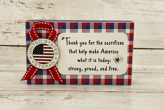 AGD Patriotic Decor - Thank You Veteran Sacrifice Block Sign