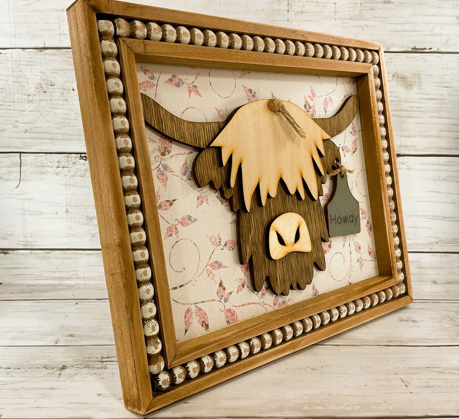 AGD Spring Decor - Pink Pastel Howdy Highland Cow Head Easel-back Sign