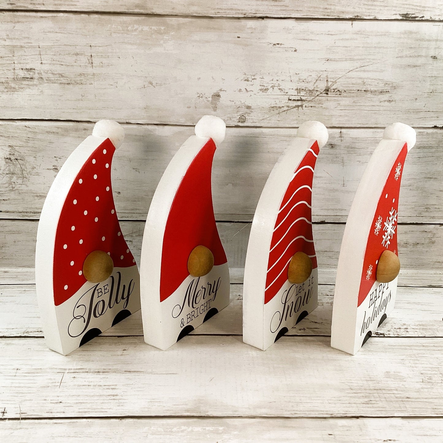 Youngs Christmas Decor -Holiday Themed Chunky Wood Gnomes 4pc Set