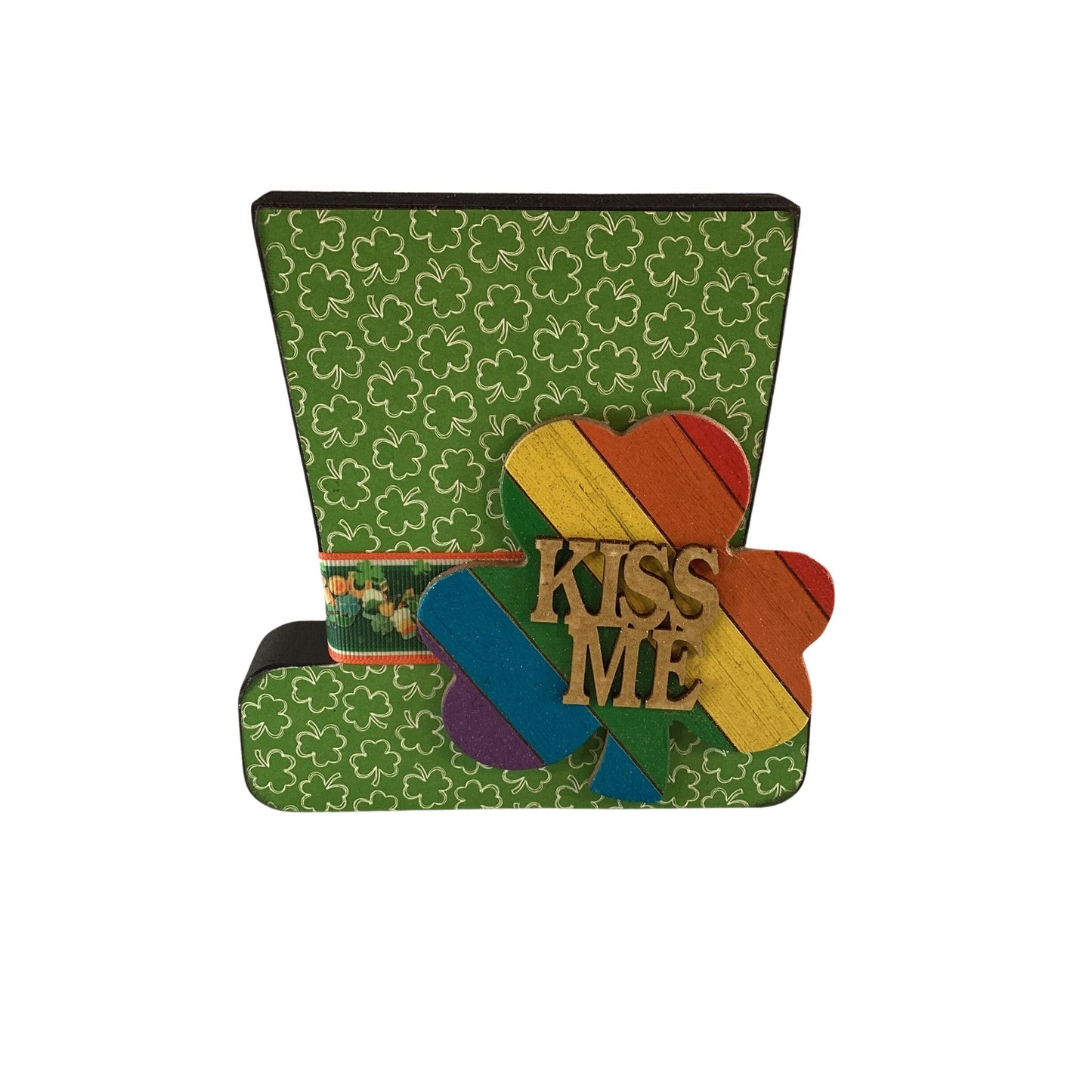 AGD Saint Patrick Decor - Kiss Me Chunky Wood Leprechaun Tophat Sitter