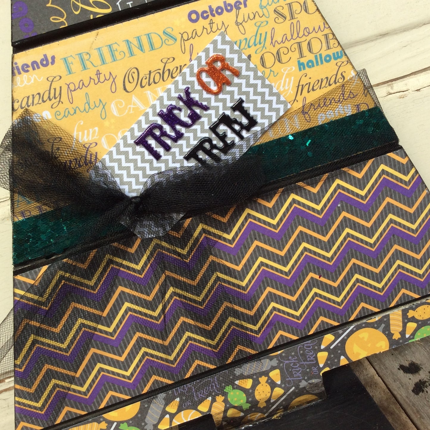 AGD Halloween Decor - October Black Wood Slat Table Top Tree