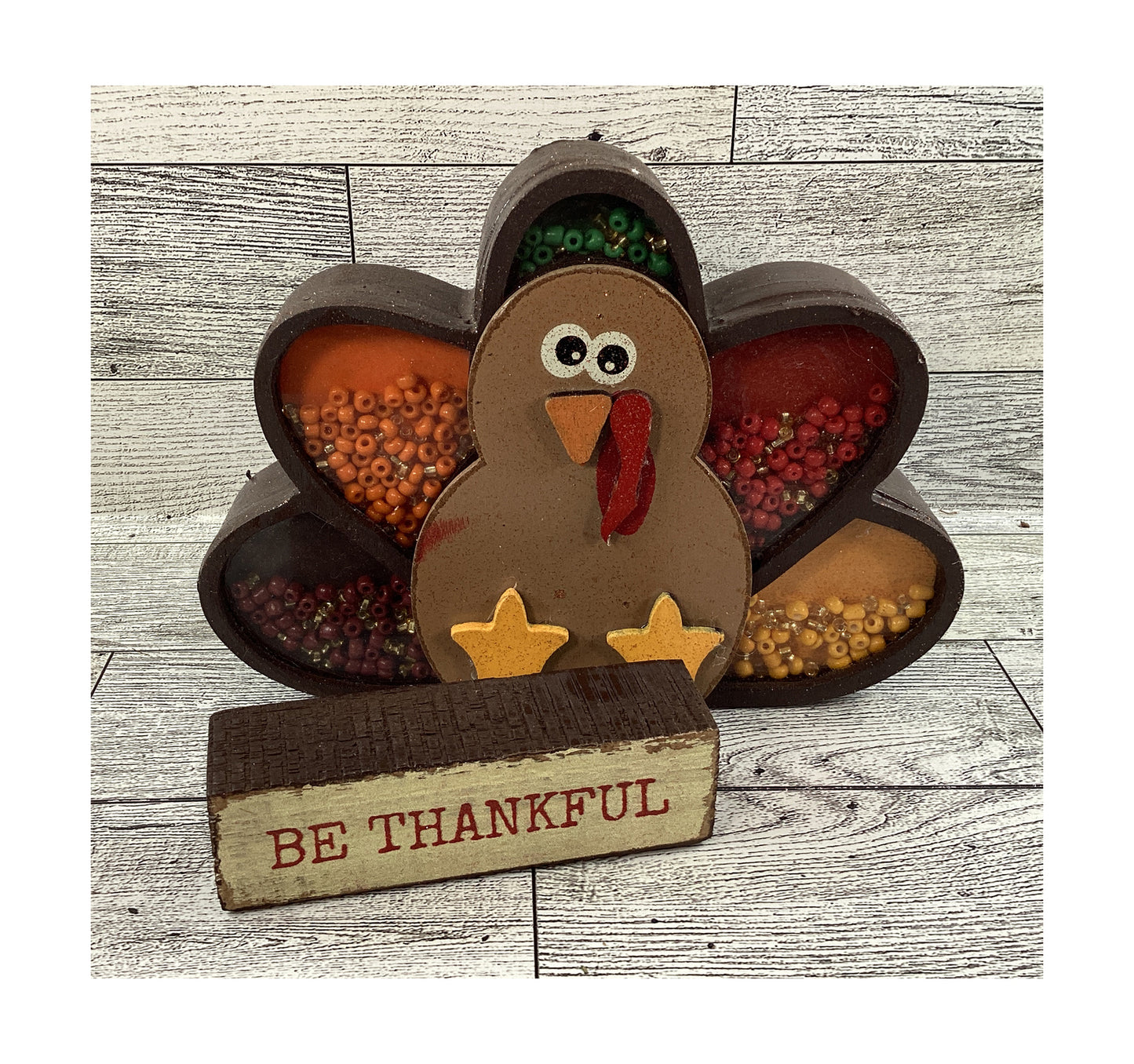 AGD  Fall Decor -  Be Thankful Turkey Chunky Wood Shaker Sitter 2pc